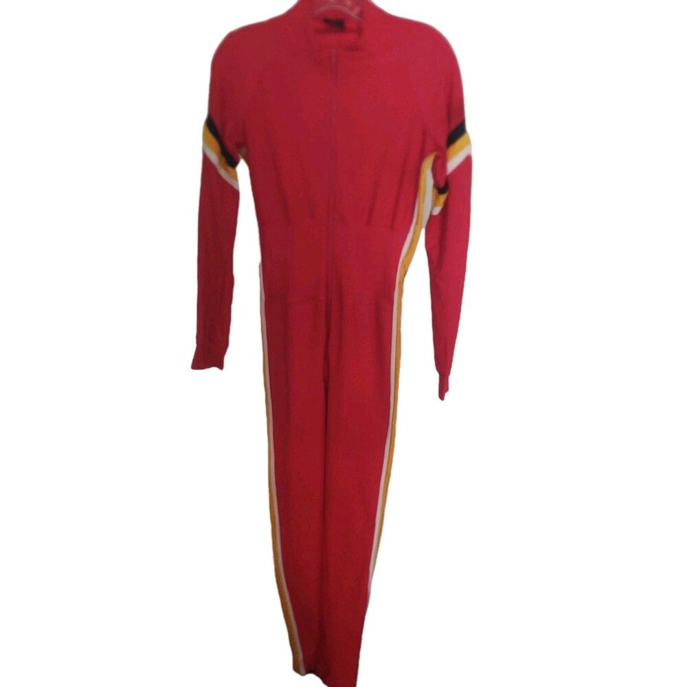 Vorwa Ski Suit 1 Piece Vintage Red/Yellow w/ stirrups Size XS Tall STAINS
